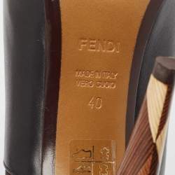 Fendi Black/Brown Leather and Stretch Fabric Platform Ankle Boots Size 40