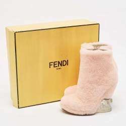 Fendi Pink Shearling Fur Ankle Length Boots Size 38