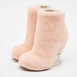 Fendi Pink Shearling Fur Ankle Length Boots Size 38