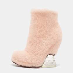 Fendi Pink Shearling Fur Ankle Length Boots Size 38