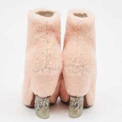 Fendi Pink Shearling Fur Ankle Length Boots Size 38