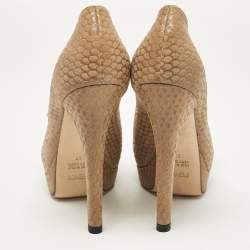 Fendi Brown/Gold Printed Suede and Leather Peep Toe Platform Pumps Size 37
