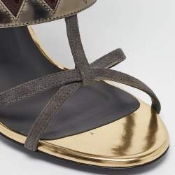 Fendi Grey Leather and Fur Monster Eyes Ankle Strap Sandals Size 37