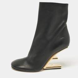 Fendi Black Leather Fendi First Ankle Length Boots Size  37