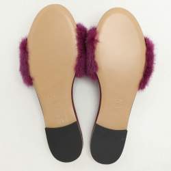 Fendi Purple Mink Fur Baguette Flat Slides Size 40