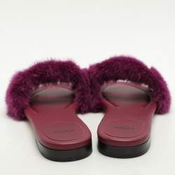 Fendi Purple Mink Fur Baguette Flat Slides Size 40