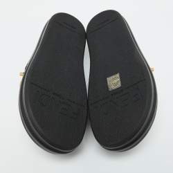 Pre Owned Fendi Black Leather Fendigraphy Flat Slide Sandals Size 37