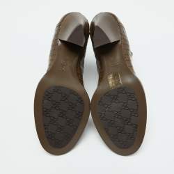Fendi Brown Croc Embossed Leather Karligraphy Ankle Boots Size 36
