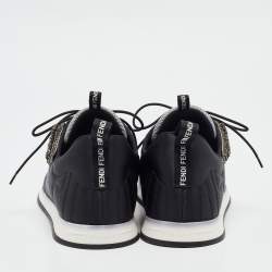 Pre Owned Fendi Black Satin Stretch Crystal Embellished FFreedom Lace Up Sneakers Size 39