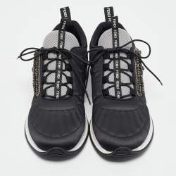 Pre Owned Fendi Black Satin Stretch Crystal Embellished FFreedom Lace Up Sneakers Size 39