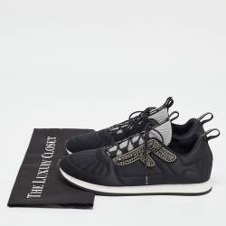 Pre Owned Fendi Black Satin Stretch Crystal Embellished FFreedom Lace Up Sneakers Size 39