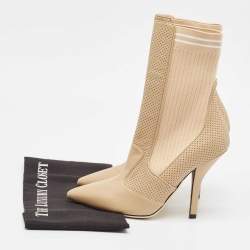 Fendi Beige Leather and Fabric Rockoko Ankle Length Boots Size 39
