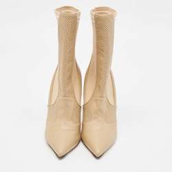 Fendi Beige Leather and Fabric Rockoko Ankle Length Boots Size 39