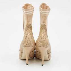 Fendi Beige Leather and Fabric Rockoko Ankle Length Boots Size 39