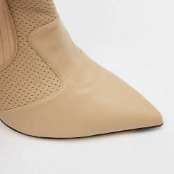 Fendi Beige Leather and Fabric Rockoko Ankle Length Boots Size 39