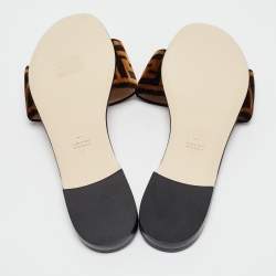 Pre Owned Fendi Brown Zucca Velvet Flat Slides Size 40.5 