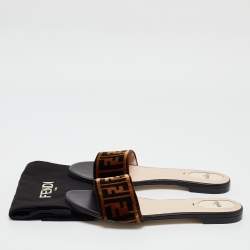 Pre Owned Fendi Brown Zucca Velvet Flat Slides Size 40.5 