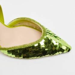 Pre Owned Fendi Green Sequins Embellished Fabric Colibri Lite Pumps Size 37