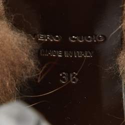 Pre Owned Fendi Brown Nubuck Leather and Raccoon Fur Platform Ankle Boots Size 36