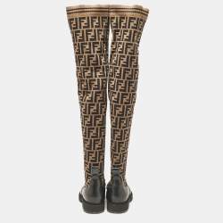 Fendi Brown/Black Canvas and Leather Over The Knee Boots Size 39