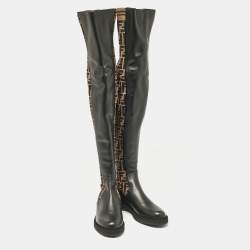 Fendi Brown/Black Canvas and Leather Over The Knee Boots Size 39