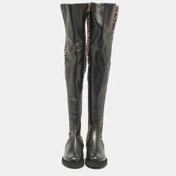 Fendi Brown/Black Canvas and Leather Over The Knee Boots Size 39