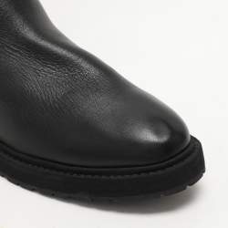 Pre Owned Fendi Black Leather and Stretch Fabric Logo Rockoko Calf Length Boots Size 40