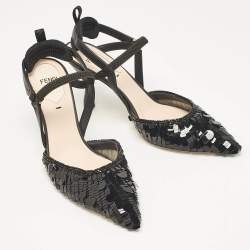 مملوكة مسبقًا Fendi Black Leather and Sequins Colibri Slingback Pumps Size 36