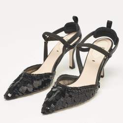 مملوكة مسبقًا Fendi Black Leather and Sequins Colibri Slingback Pumps Size 36