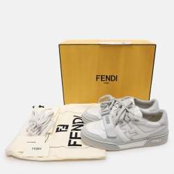 Pre Owned Fendi White/Grey Leather Low Top Sneakers Size 39