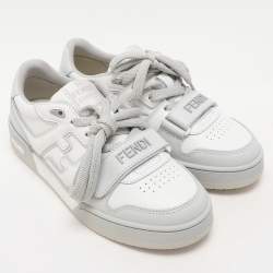 Pre Owned Fendi White/Grey Leather Low Top Sneakers Size 39