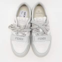 Pre Owned Fendi White/Grey Leather Low Top Sneakers Size 39