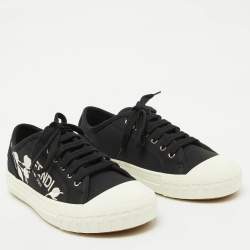 Pre Owned Fendi Black Canvas Domino Lace Up Sneakers Size 40