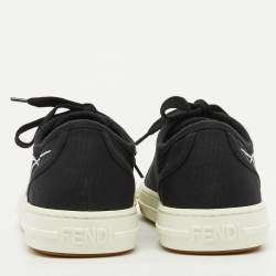 Pre Owned Fendi Black Canvas Domino Lace Up Sneakers Size 40