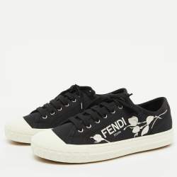 Pre Owned Fendi Black Canvas Domino Lace Up Sneakers Size 40