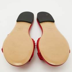 Fendi Red Leather Baguette Slide Sandals Size 37.5
