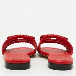 Fendi Red Leather Baguette Slide Sandals Size 37.5