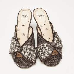Fendi Brown Printed Fabric Knotted Bow Slide Sandals Size 36.5