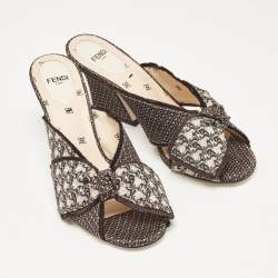 Fendi Brown Printed Fabric Knotted Bow Slide Sandals Size 36.5