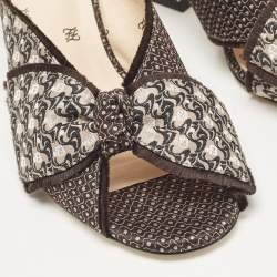 Fendi Brown Printed Fabric Knotted Bow Slide Sandals Size 36.5