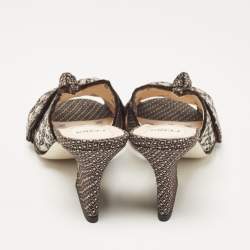 Fendi Brown Printed Fabric Knotted Bow Slide Sandals Size 36.5