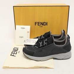 Fendi Grey Knit Fabric Faster Low Top Sneakers Size 36