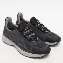 Fendi Grey Knit Fabric Faster Low Top Sneakers Size 36