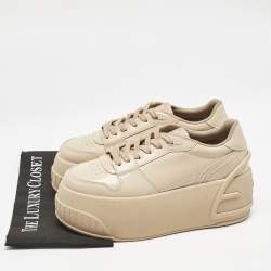 Pre Owned Fendi Beige Leather Fashion Show Platform Sneakers Size 39