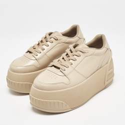 Pre Owned Fendi Beige Leather Fashion Show Platform Sneakers Size 39
