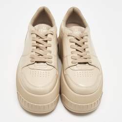 Pre Owned Fendi Beige Leather Fashion Show Platform Sneakers Size 39