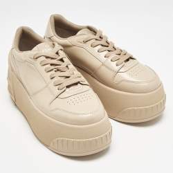 Pre Owned Fendi Beige Leather Fashion Show Platform Sneakers Size 39