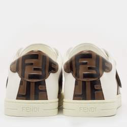 Fendi White/Brown Leather FF Buckle Low Top Sneakers Size 41