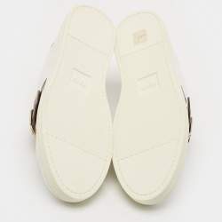 Fendi White/Brown Leather FF Buckle Low Top Sneakers Size 41
