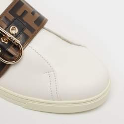 Fendi White/Brown Leather FF Buckle Low Top Sneakers Size 41
